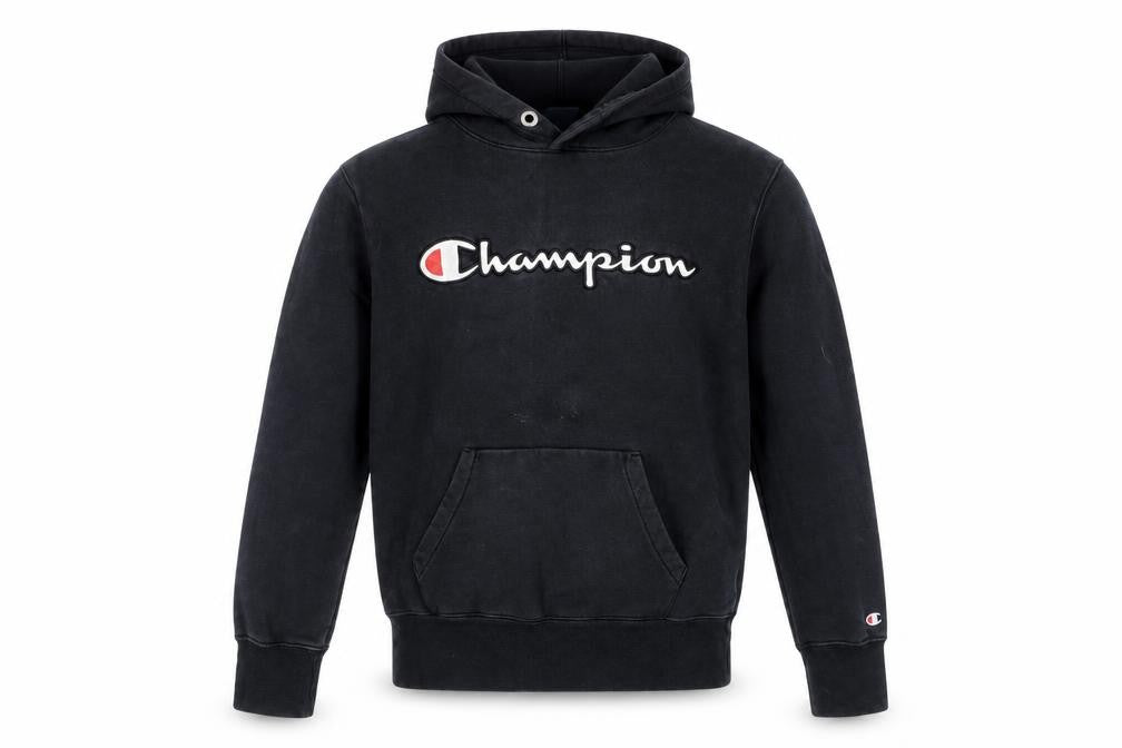 Front view of Champion Men's Black Pullover Hoodie Small