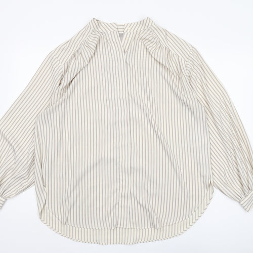H&M Women's Beige Striped Blouse Size 12