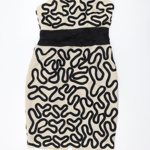 Coast Women Beige Black Strapless Pencil Dress, Size 12