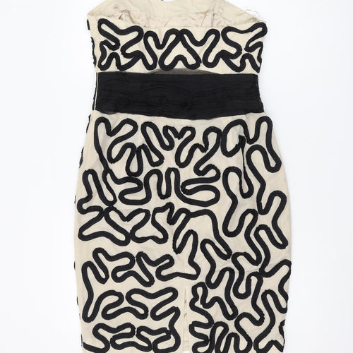 Coast Women Beige Black Strapless Pencil Dress, Size 12