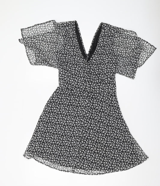 AllSaints Women's Black Floral A-Line Dress Size 6