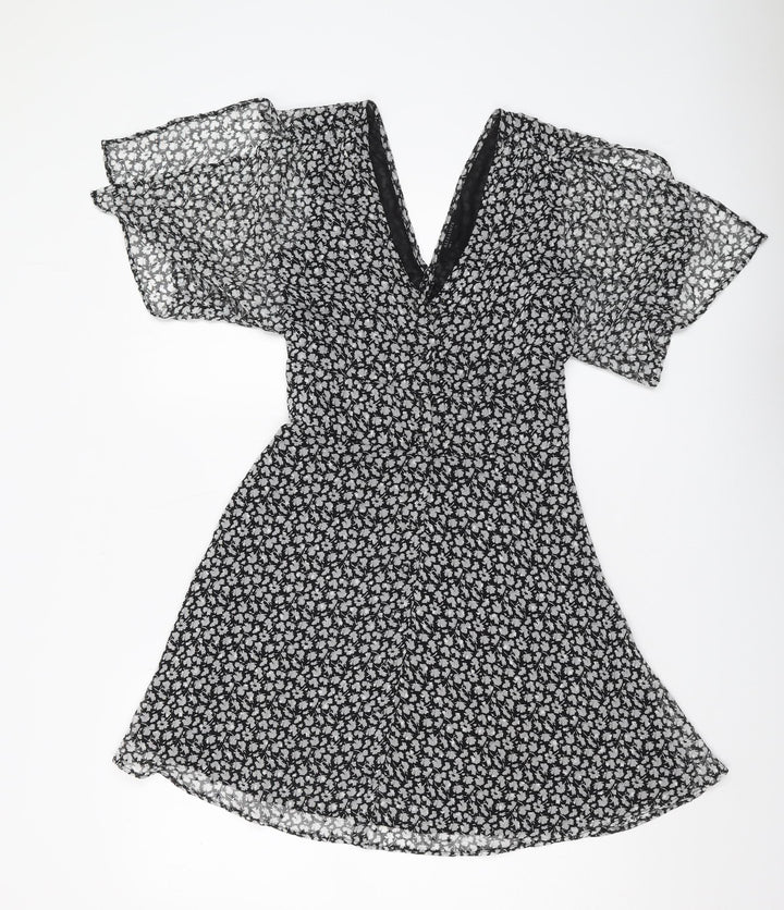 AllSaints Women's Black Floral A-Line Dress Size 6