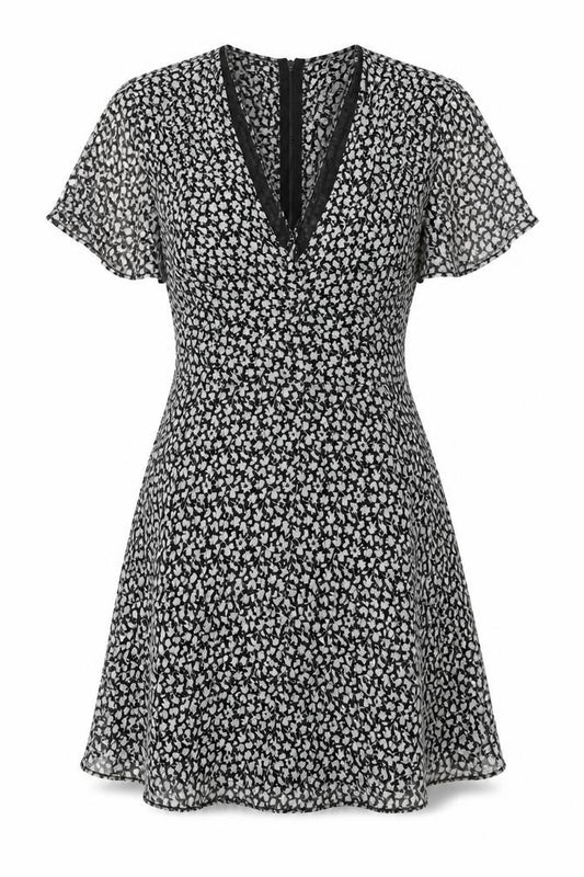 AllSaints Women's Black Floral A-Line Dress Size 6