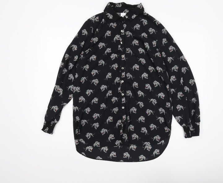 Wallis Women's Black Animal Print Button-Up Shirt