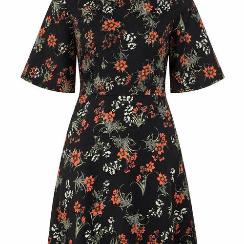 VERA & LUCY Women's Black Floral A-Line Dress, S