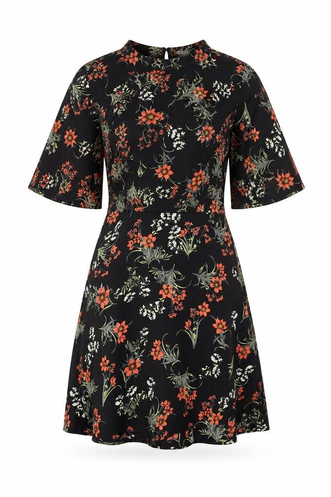 VERA & LUCY Women's Black Floral A-Line Dress, S