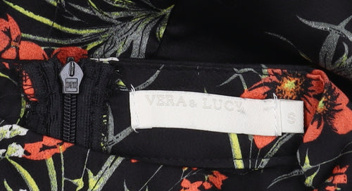 VERA & LUCY Women's Black Floral A-Line Dress, S