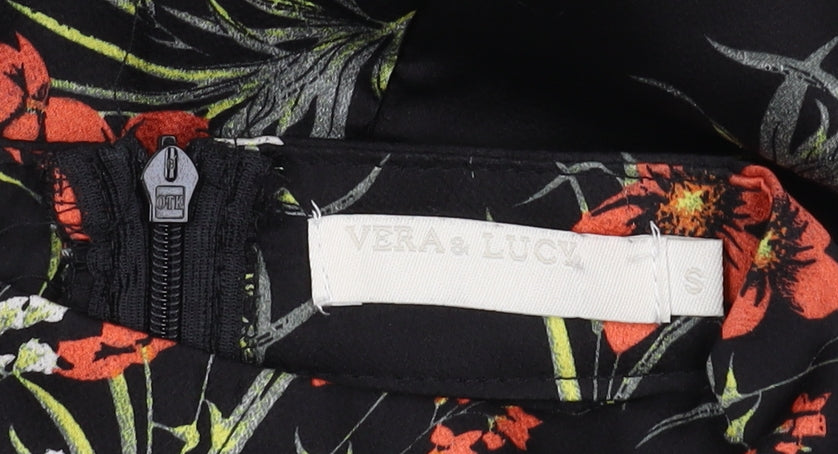 VERA & LUCY Women's Black Floral A-Line Dress, S