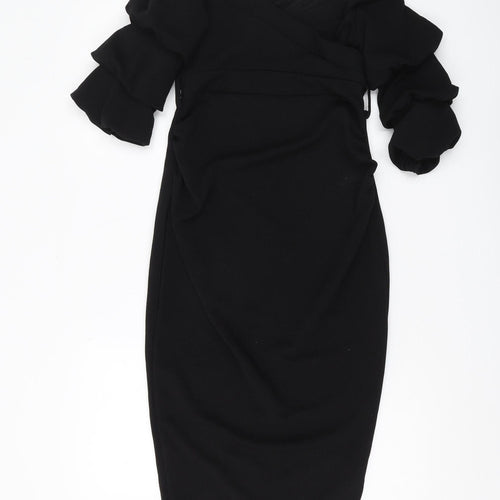 Boohoo Women's Black Bodycon Off-Shoulder Midi Dress