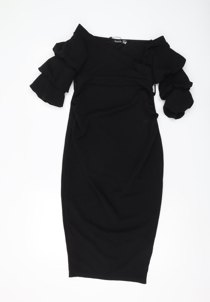 Boohoo Women's Black Bodycon Off-Shoulder Midi Dress