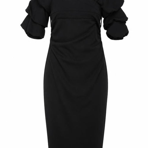 Boohoo Women's Black Bodycon Off-Shoulder Midi Dress