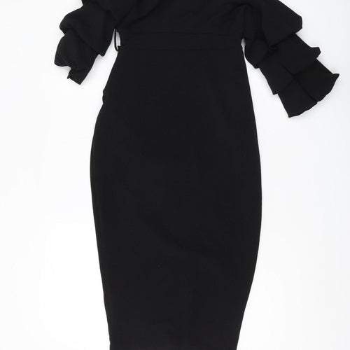 Boohoo Women's Black Bodycon Off-Shoulder Midi Dress