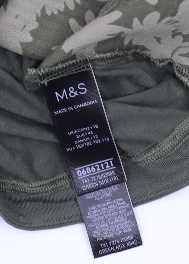 Marks and Spencer Women's Green Floral Blouse, Size 16