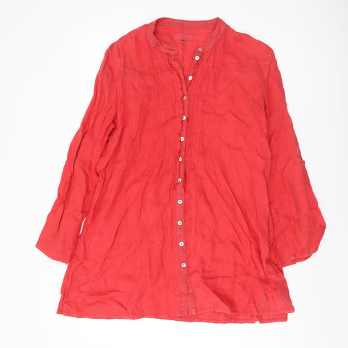 John Lewis Women's Red Linen Button-Up Shirt, Size 14