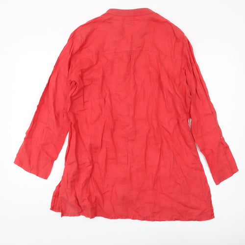 John Lewis Women's Red Linen Button-Up Shirt, Size 14