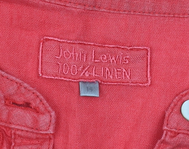 John Lewis Women's Red Linen Button-Up Shirt, Size 14