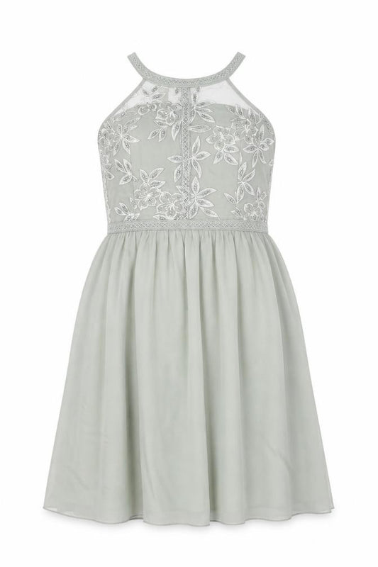 Front view of Little Mistress Women's Green Midi A-Line Dress