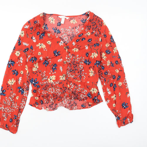 H&M Women’s Red Floral Cropped Blouse Size 10