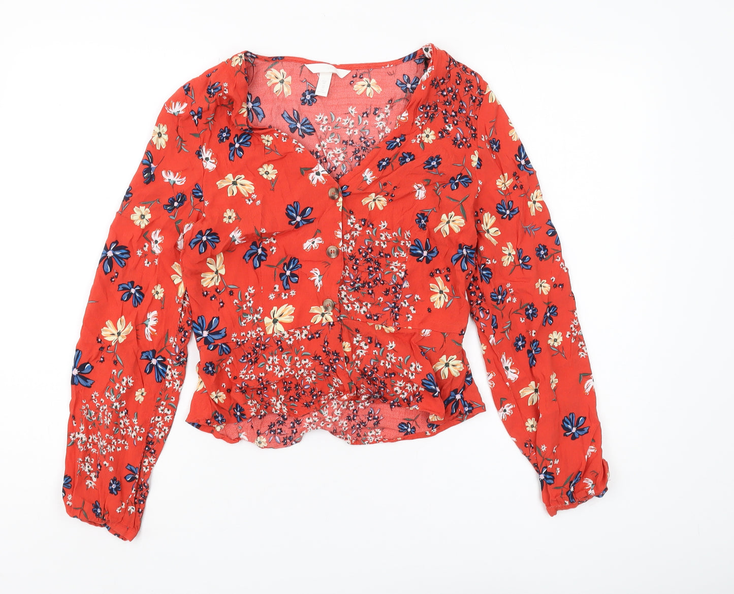 H&M Women’s Red Floral Cropped Blouse Size 10