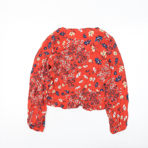 H&M Women’s Red Floral Cropped Blouse Size 10