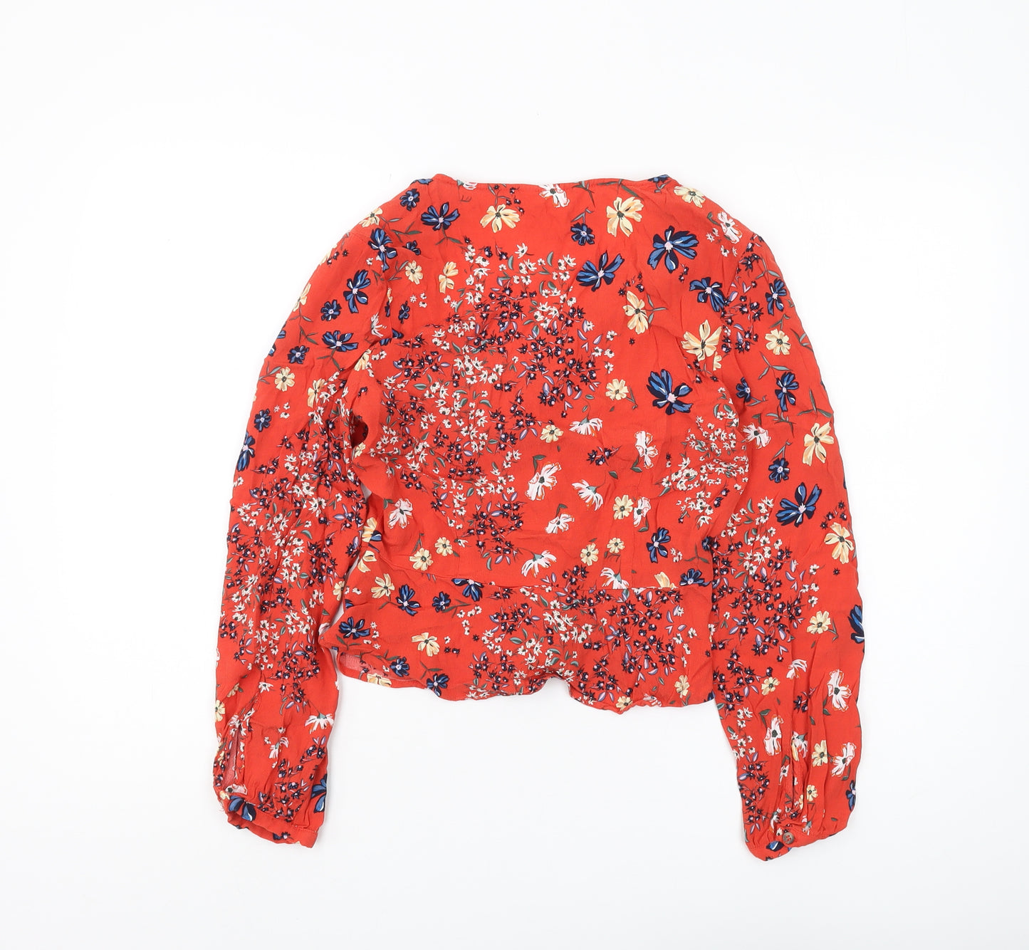H&M Women’s Red Floral Cropped Blouse Size 10