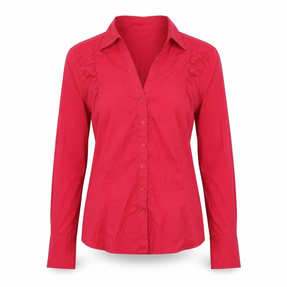Front view of Comma Red Button-Up Shirt for Women, size 10, Long Sleeve