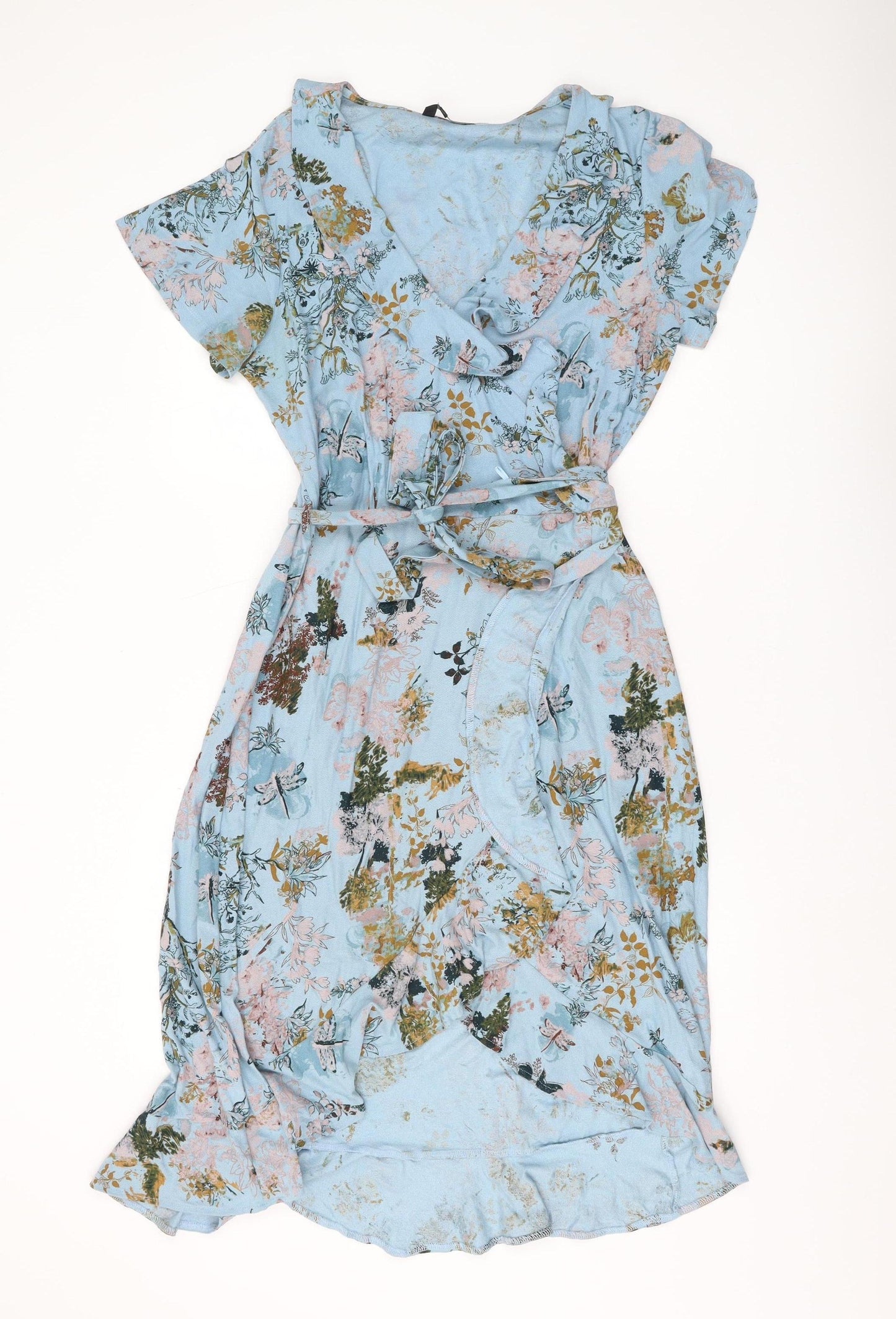 Next Women's Blue Floral Wrap Dress Size 14