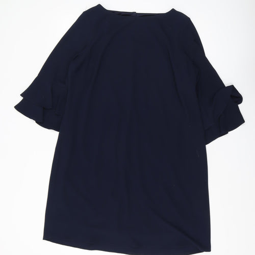 Wallis Petite Blue Shift Dress, Size 14, Bell Sleeves