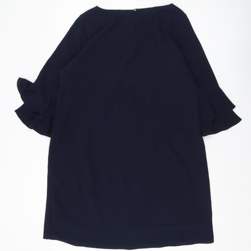 Wallis Petite Blue Shift Dress, Size 14, Bell Sleeves
