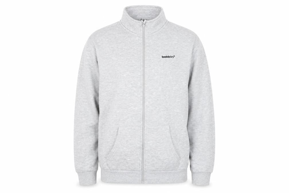 Front view of Bekkin Men's Grey Full Zip Sweatshirt M - Lined Logo