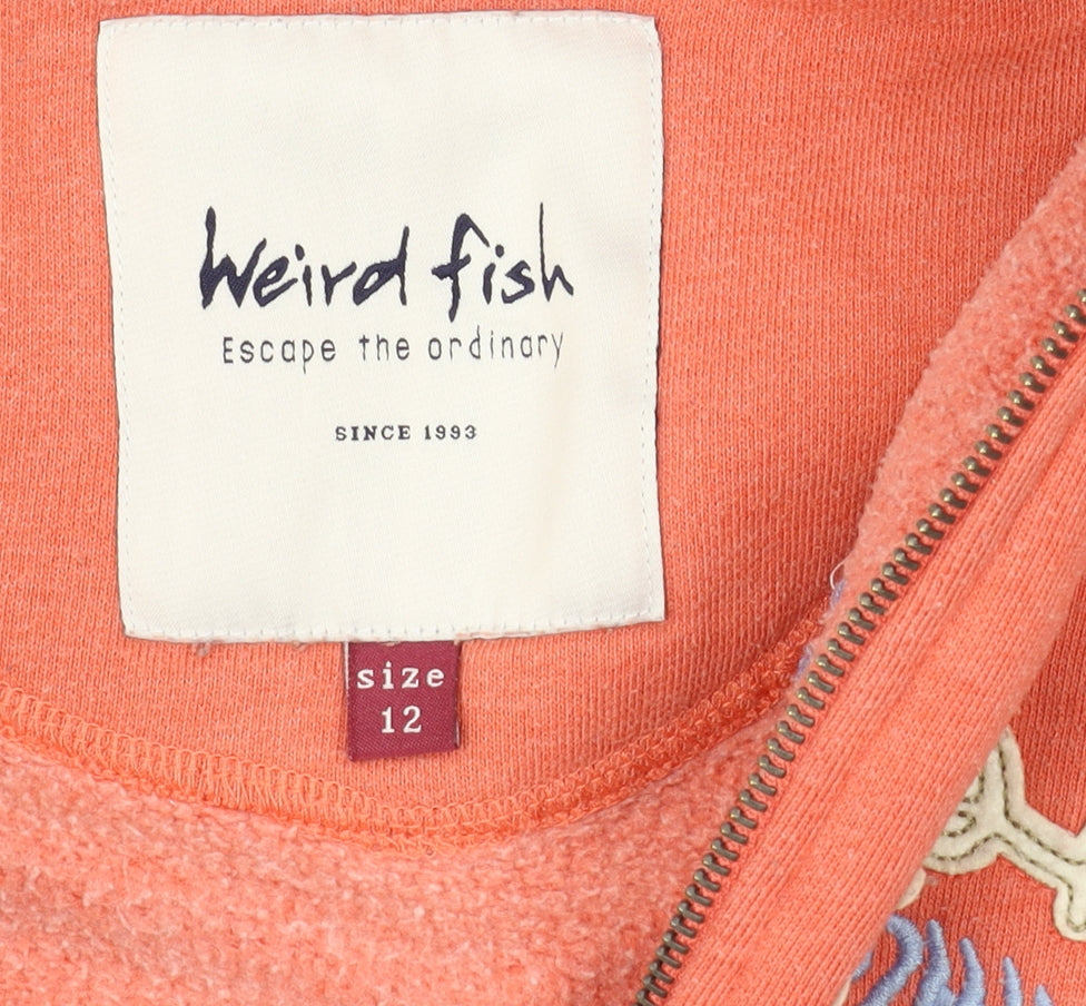 Weird Fish Unisex Orange Full Zip Hoodie Size 12