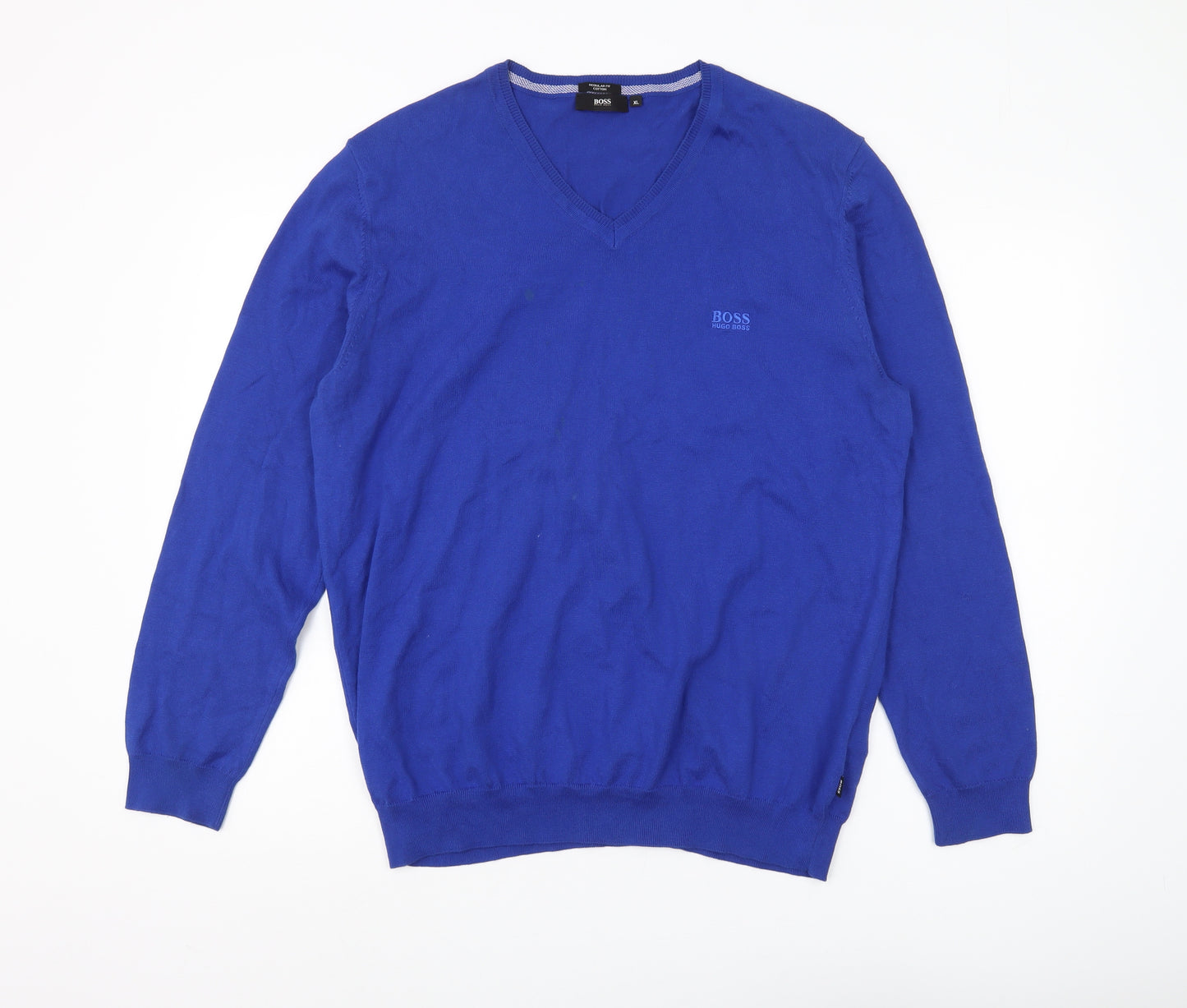 BOSS Blue Men's XL V-Neck Cotton Pullover Jumper