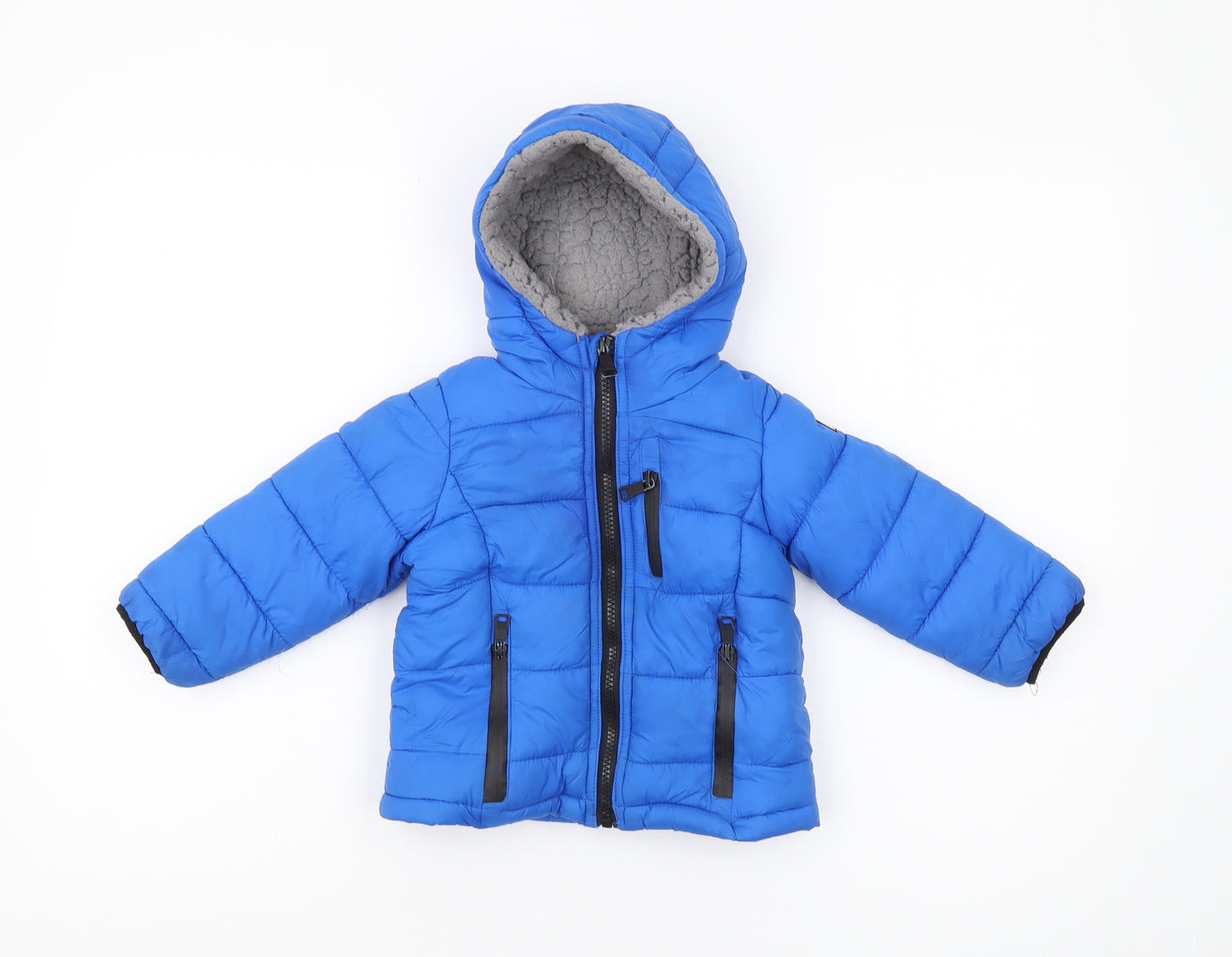 DKNY Boys Blue Puffer Jacket Size 2-3 Winter Hooded Coat