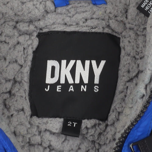 DKNY Boys Blue Puffer Jacket Size 2-3 Winter Hooded Coat