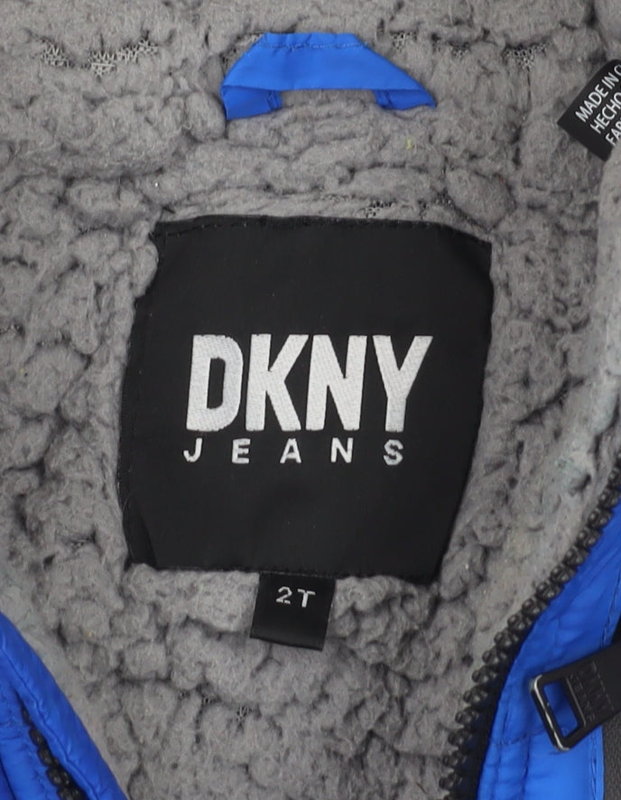 DKNY Boys Blue Puffer Jacket Size 2-3 Winter Hooded Coat