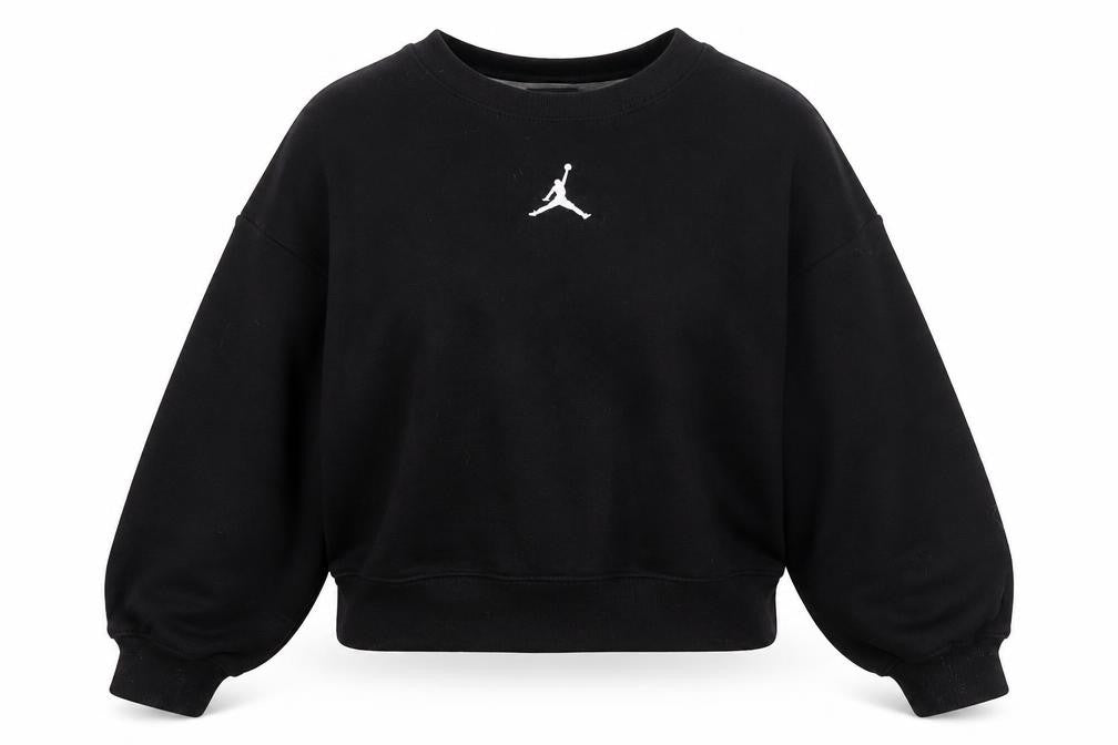 Front view of Jordan girls’ black pullover sweatshirt m basketball logo