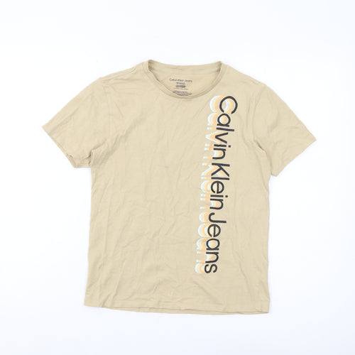 Calvin Klein Boys Beige T-Shirt, Short Sleeve, Medium Size