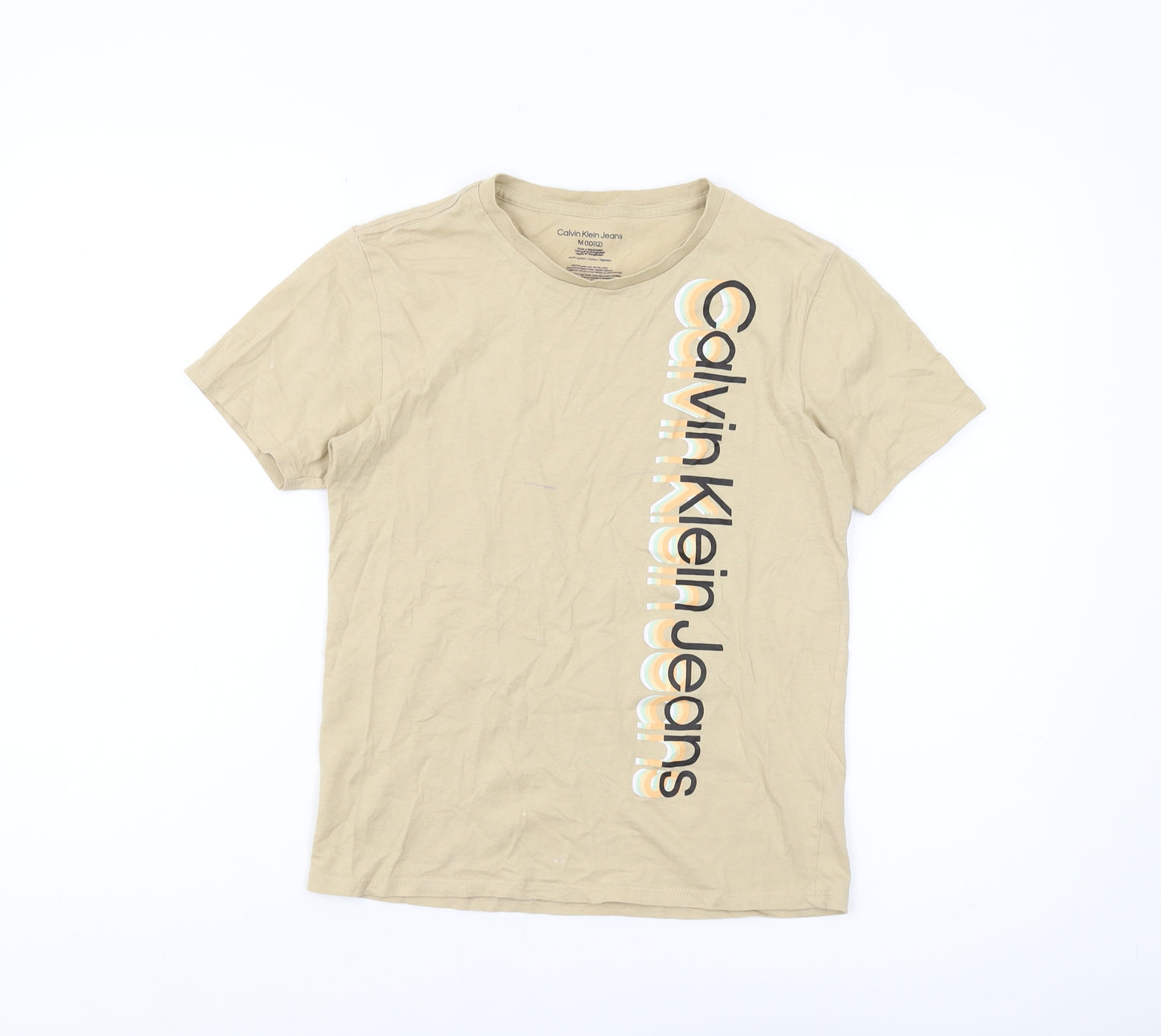 Calvin Klein Boys Beige T-Shirt, Short Sleeve, Medium Size