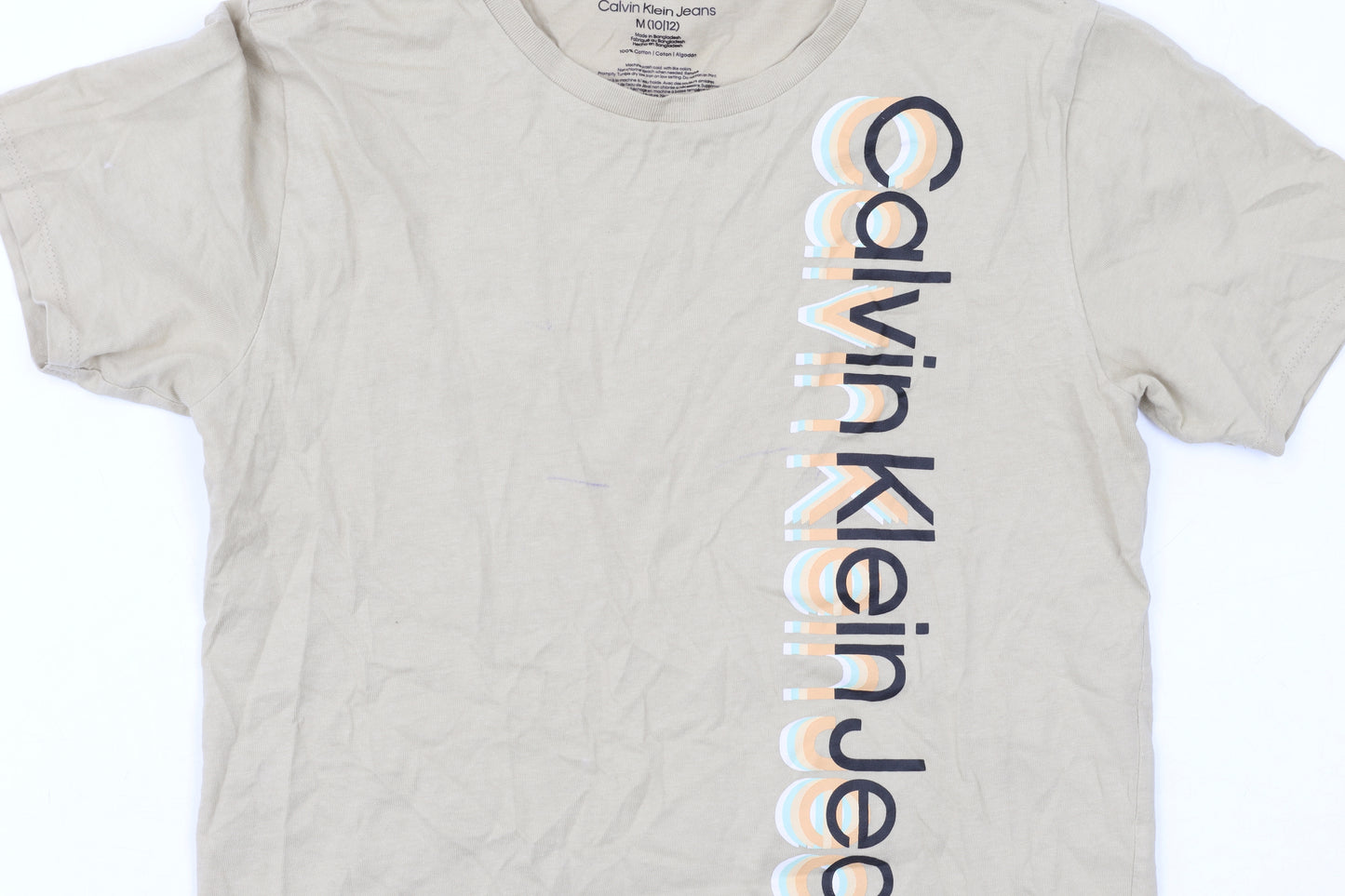 Calvin Klein Boys Beige T-Shirt, Short Sleeve, Medium Size