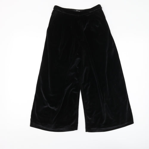 Bershka Women's Black Velvet Wide-Leg Trousers S