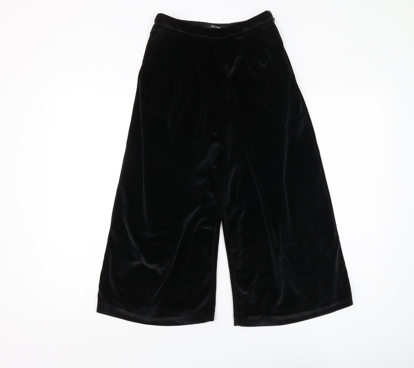 Bershka Women's Black Velvet Wide-Leg Trousers S