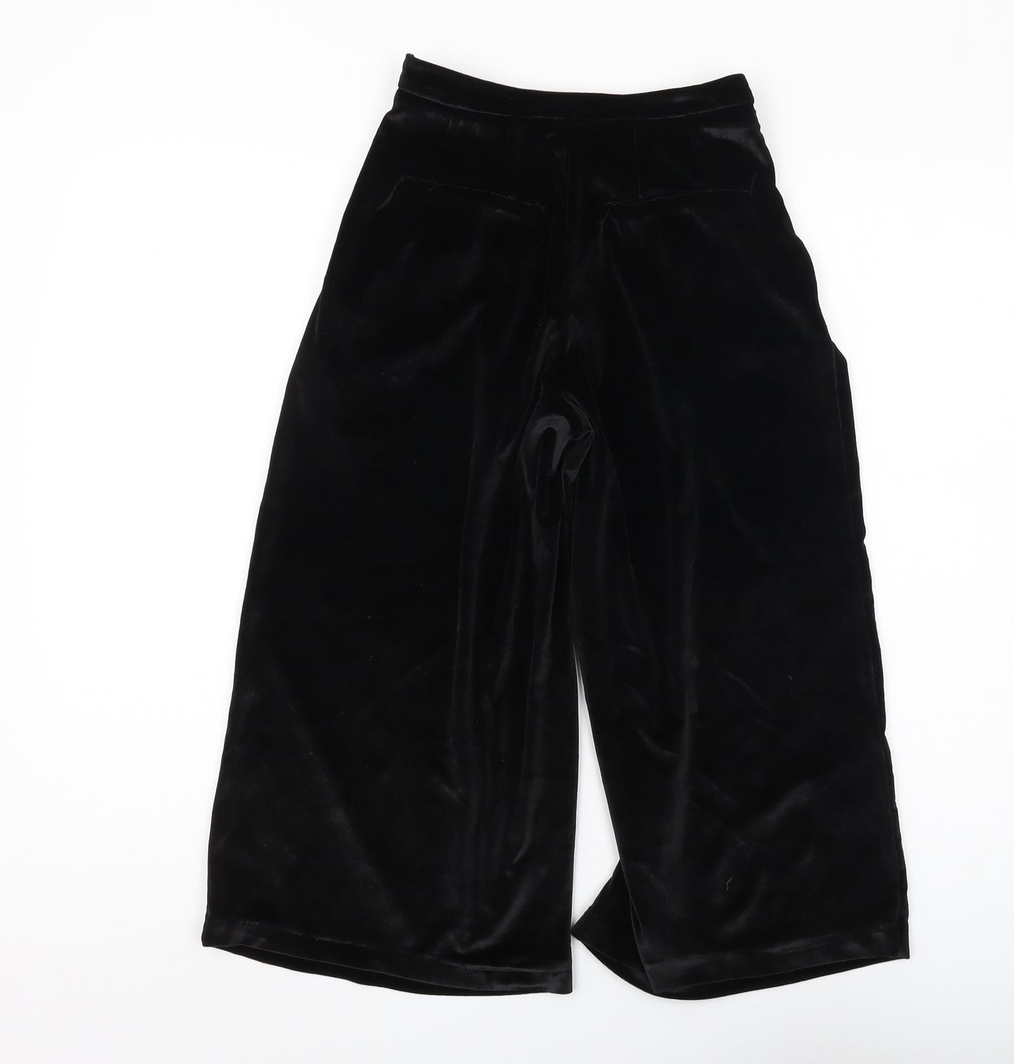 Bershka Women's Black Velvet Wide-Leg Trousers S