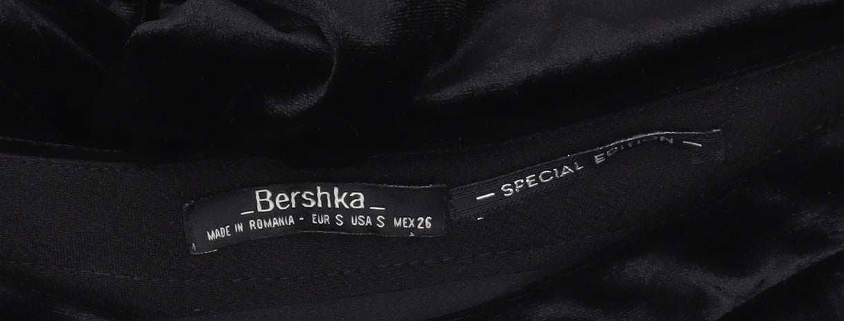 Bershka Women's Black Velvet Wide-Leg Trousers S