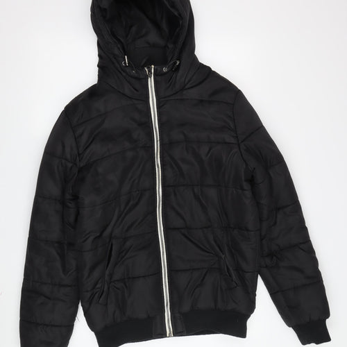 New Look Men's Black Puffer Jacket - Size S, Hooded, Casual