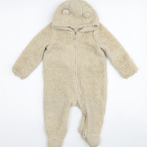Baby GAP Unisex Beige Fleece Coverall 6-9 Months Hooded