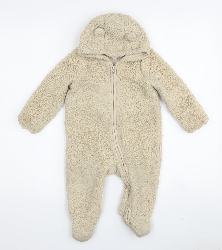 Baby GAP Unisex Beige Fleece Coverall 6-9 Months Hooded