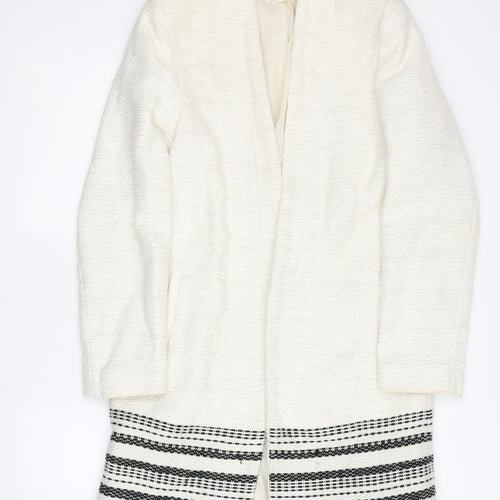 H&M Ivory Mid-Length Women's Coat, Size 8, Casual Elegance