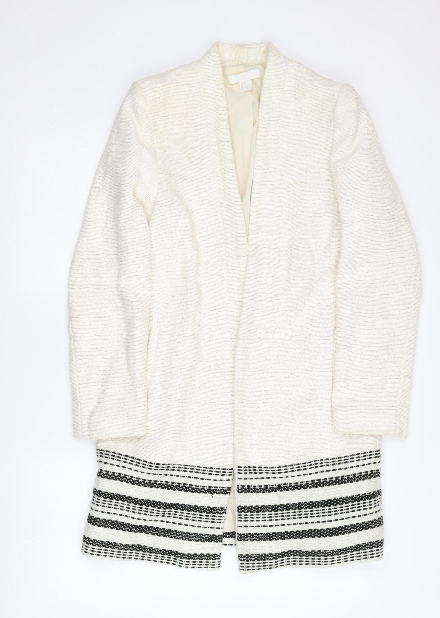 H&M Ivory Mid-Length Women's Coat, Size 8, Casual Elegance