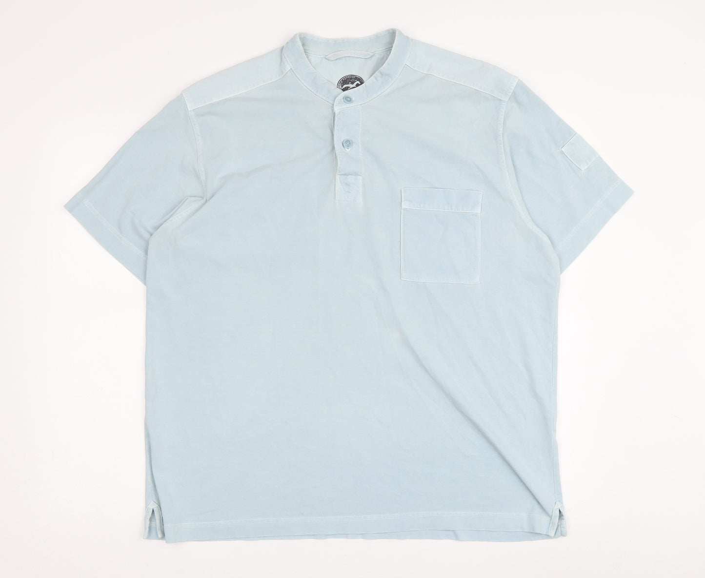 Marks and Spencer Men's Blue Henley T-Shirt Large