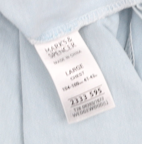 Marks and Spencer Men's Blue Henley T-Shirt Large